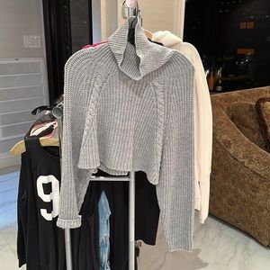 grey cropped turtle neck sweater